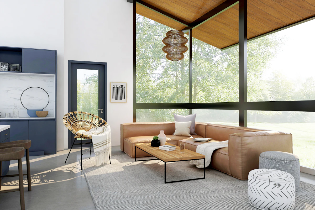 Modern lounge with fireplace